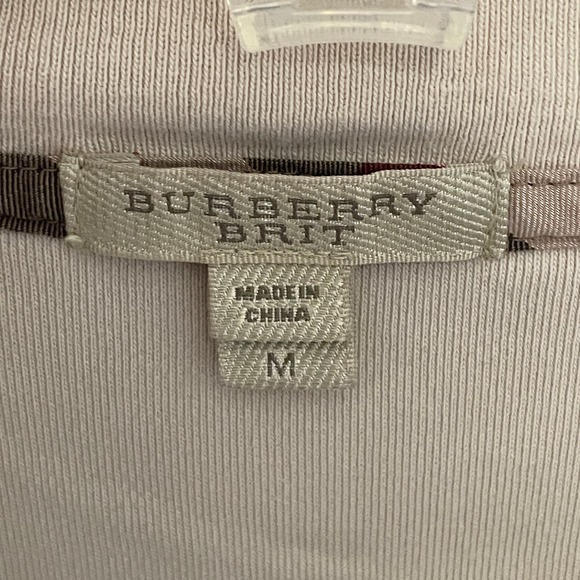 Burberry Brit Quarter Zip Pullover Men's Size Medium Tan with Plaid Trim Shirt - Picture 5 of 8